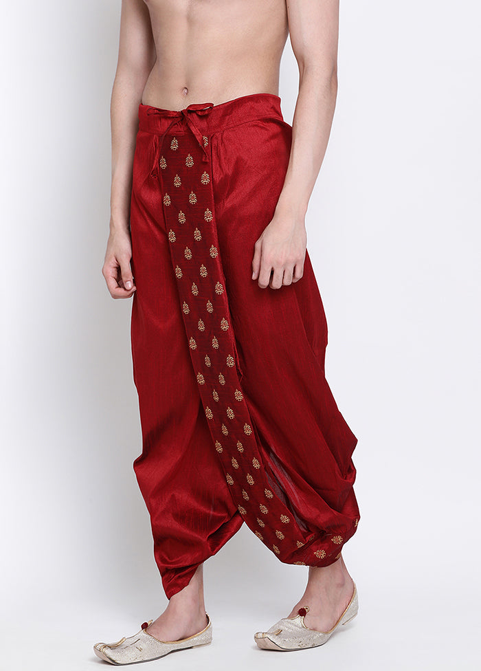 Red Solid Silk Dhoti - Indian Silk House Agencies