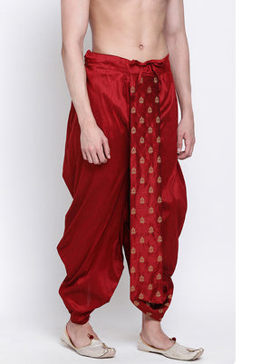 Red Solid Silk Dhoti - Indian Silk House Agencies