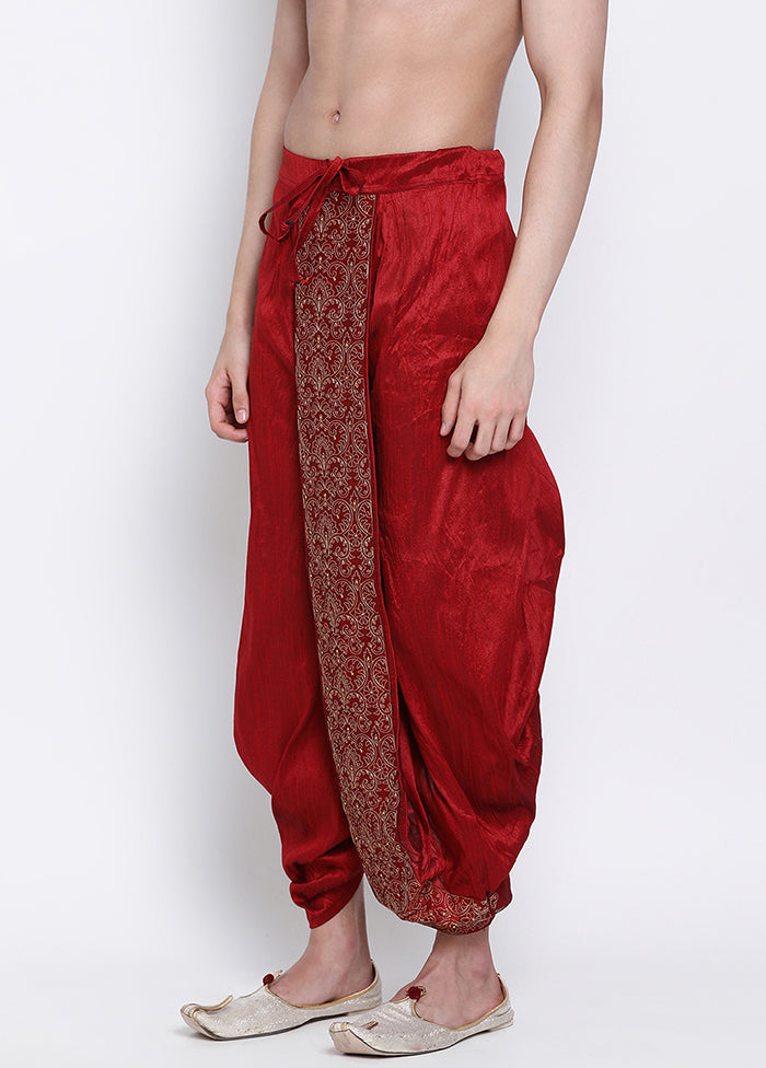 Red Solid Silk Dhoti - Indian Silk House Agencies