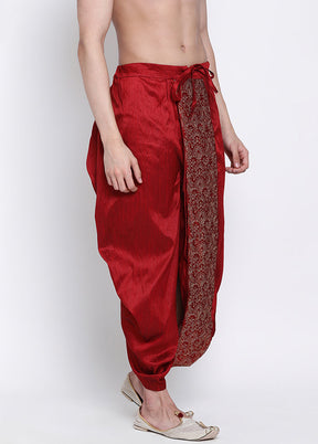 Red Solid Silk Dhoti - Indian Silk House Agencies