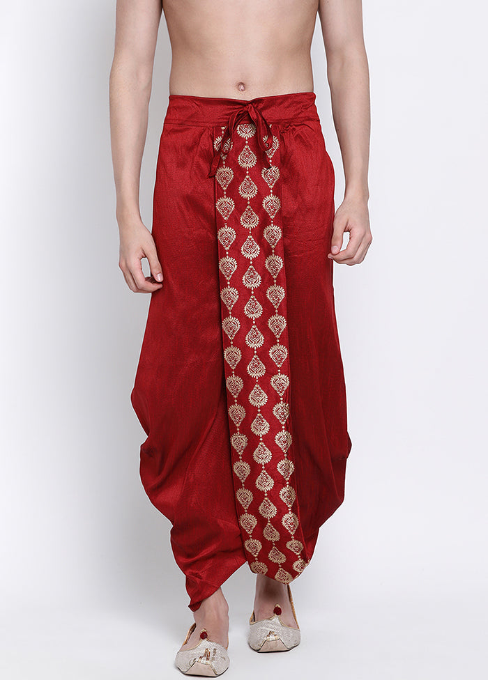 Red Solid Silk Dhoti - Indian Silk House Agencies