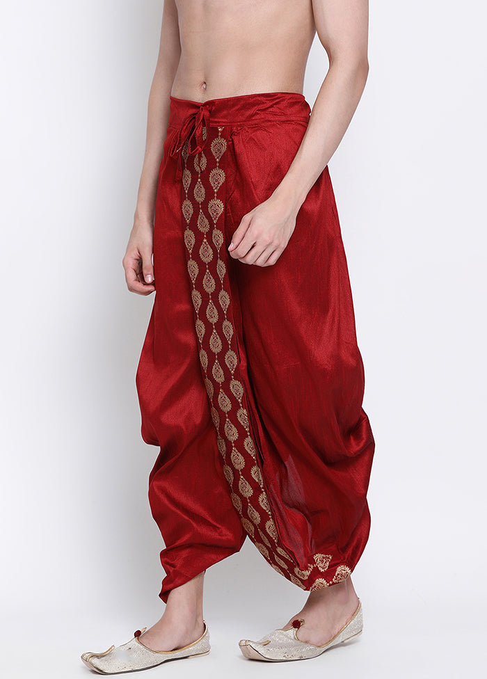 Red Solid Silk Dhoti - Indian Silk House Agencies