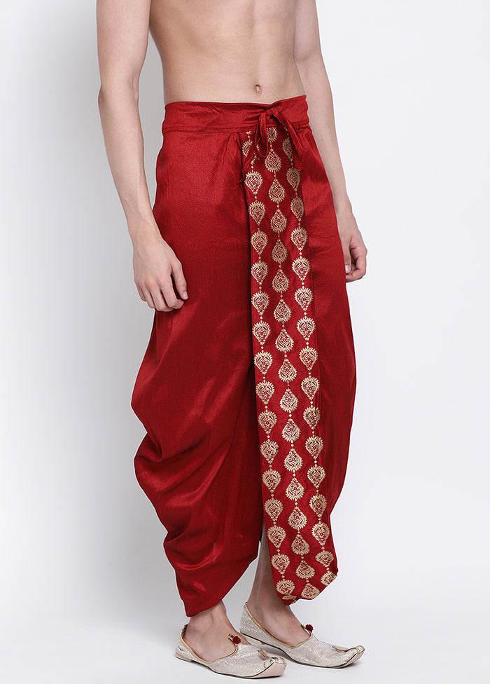 Red Solid Silk Dhoti - Indian Silk House Agencies