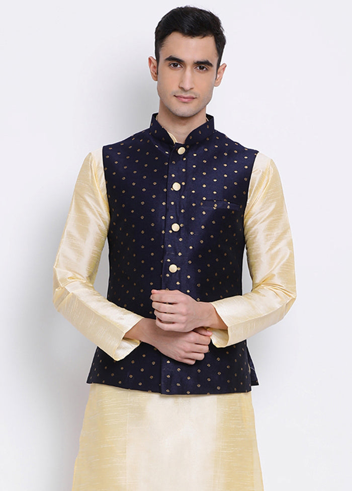 Navy Blue Polka Dots Silk Jacket VDSAN040246 - Indian Silk House Agencies