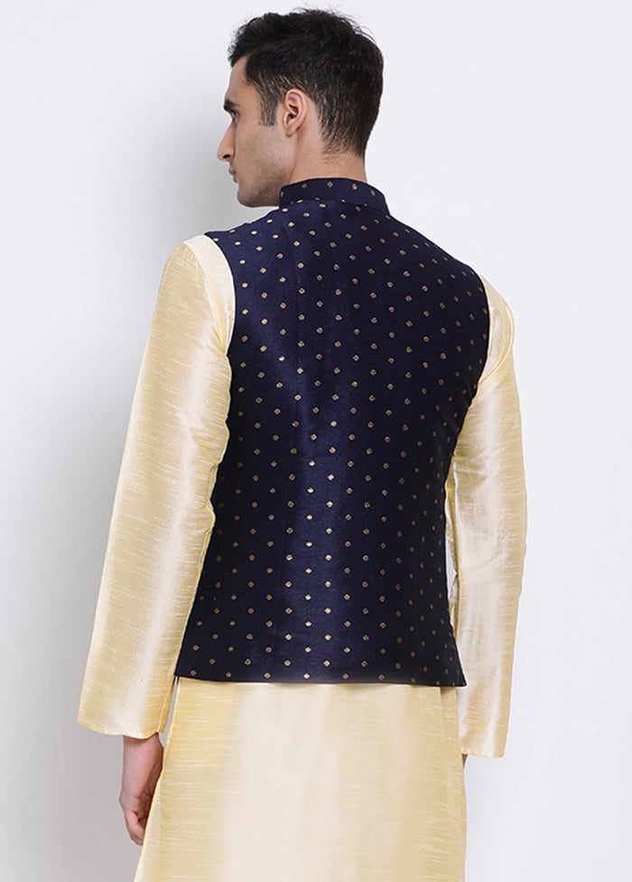 Navy Blue Polka Dots Silk Jacket VDSAN040246 - Indian Silk House Agencies