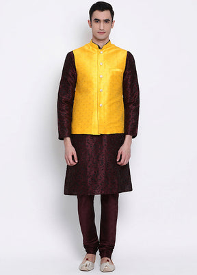 Mustard Polka Dots Silk Jacket VDSAN040247 - Indian Silk House Agencies