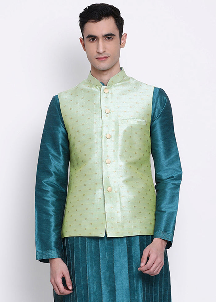 Sea Green Polka Dots Silk Jacket VDSAN040249 - Indian Silk House Agencies