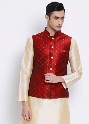 Maroon Polka Dots Silk Jacket VDSAN040250 - Indian Silk House Agencies