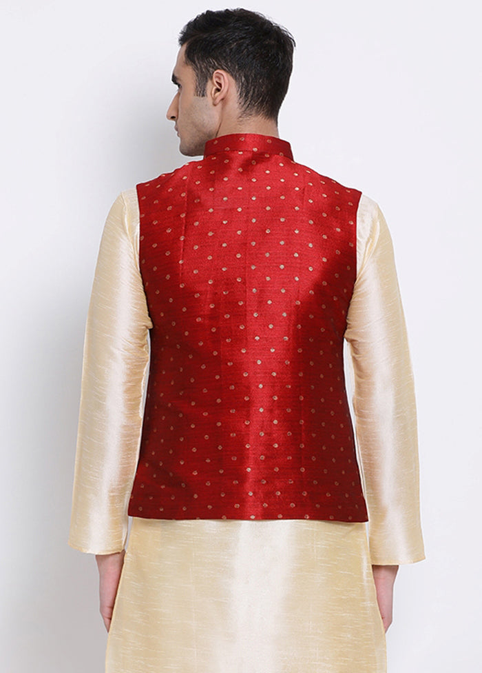 Maroon Polka Dots Silk Jacket VDSAN040250 - Indian Silk House Agencies