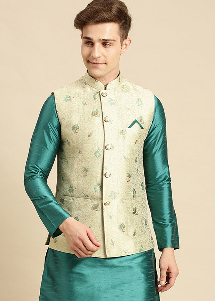 Green Silk Printed Ethnic Jacket VDSAN2812414 - Indian Silk House Agencies