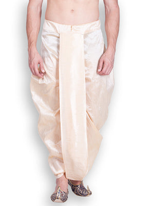 Beige Solid Silk Dhoti - Indian Silk House Agencies