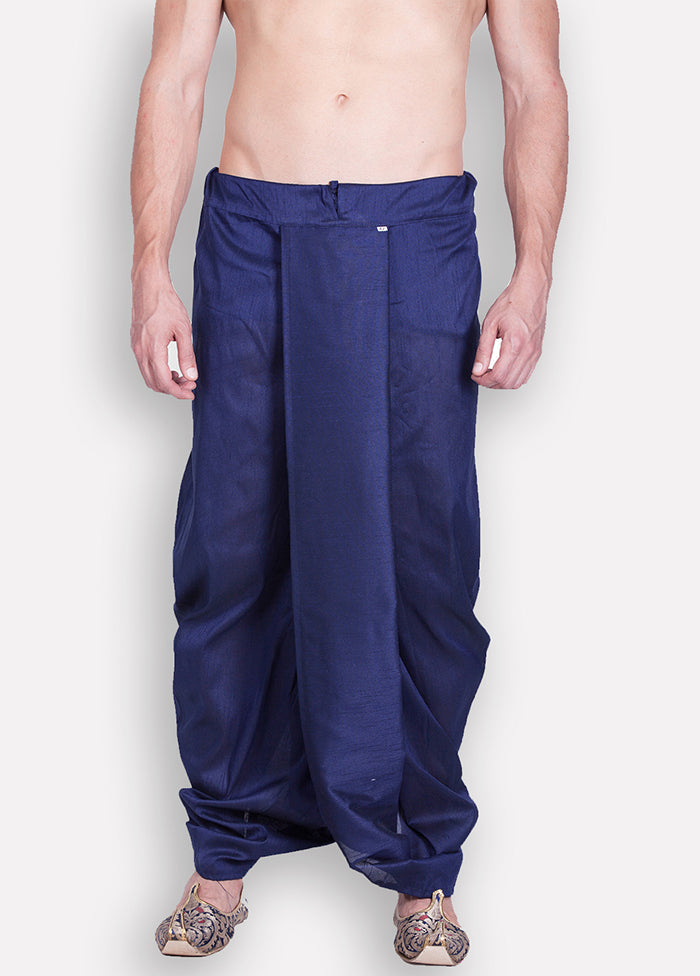 Deep Blue Solid Silk Dhoti - Indian Silk House Agencies