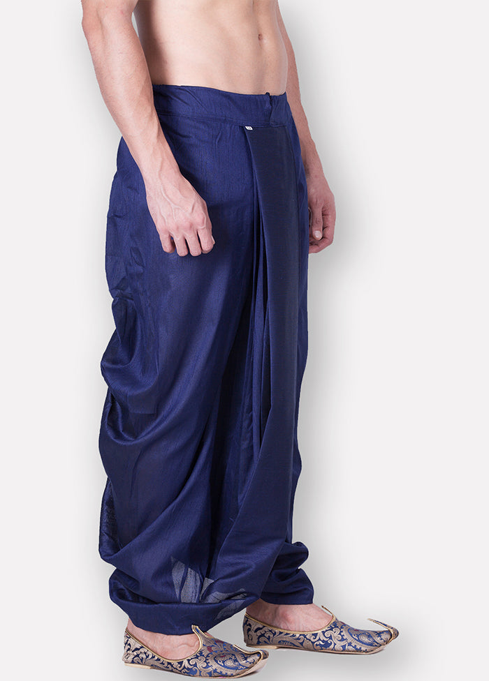 Deep Blue Solid Silk Dhoti - Indian Silk House Agencies