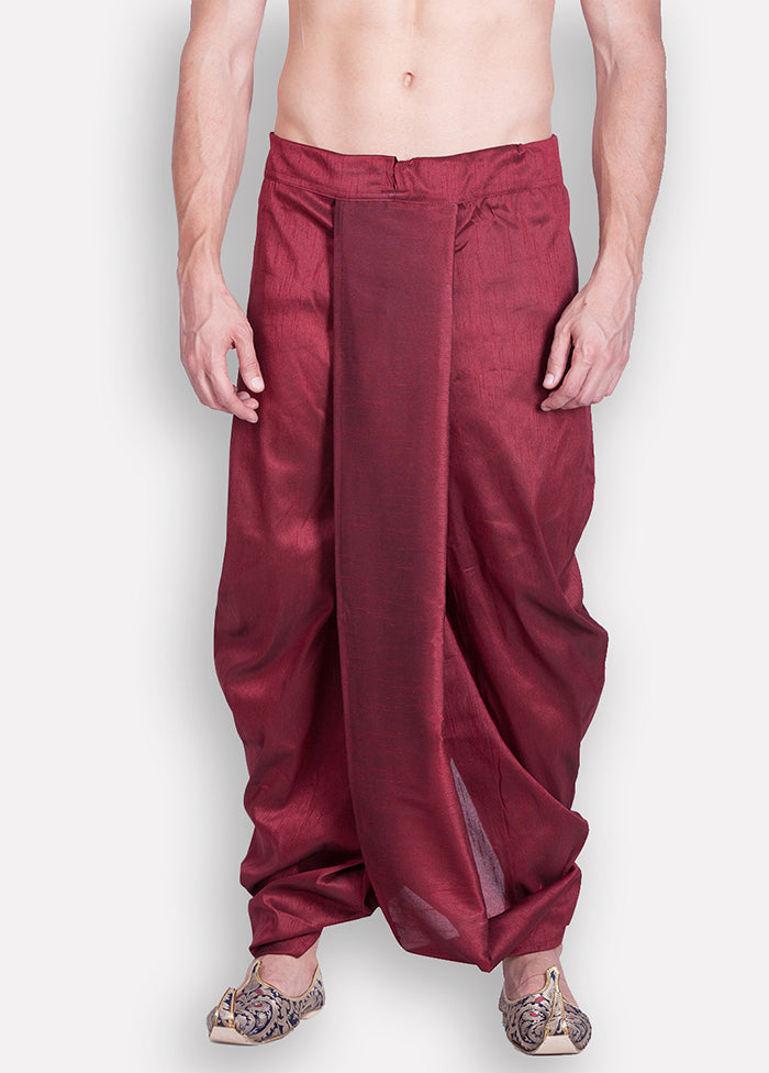 Maroon Solid Silk Dhoti - Indian Silk House Agencies