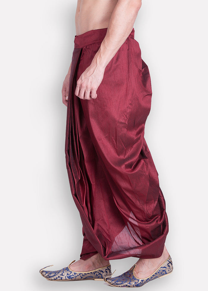 Maroon Solid Silk Dhoti - Indian Silk House Agencies