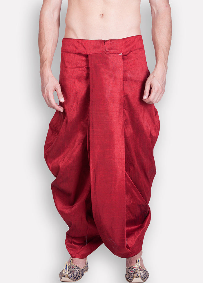 Red Solid Silk Dhoti - Indian Silk House Agencies