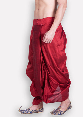 Red Solid Silk Dhoti - Indian Silk House Agencies