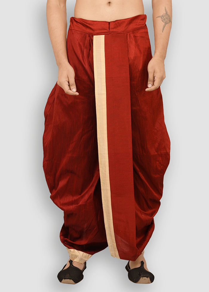 Red Solid Silk Dhoti - Indian Silk House Agencies