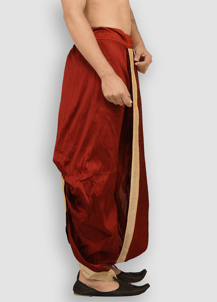 Red Solid Silk Dhoti - Indian Silk House Agencies