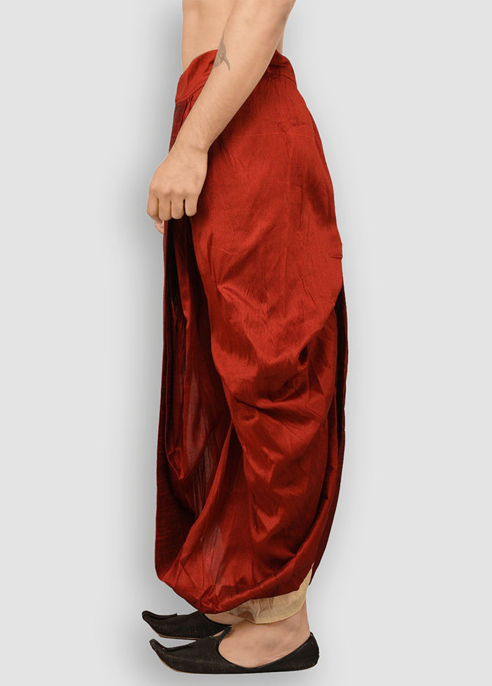 Red Solid Silk Dhoti - Indian Silk House Agencies