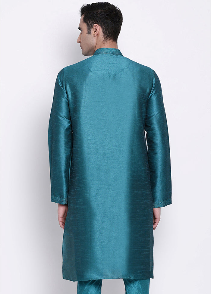 Sea Green Woven Silk Kurta VDSAN040289 - Indian Silk House Agencies