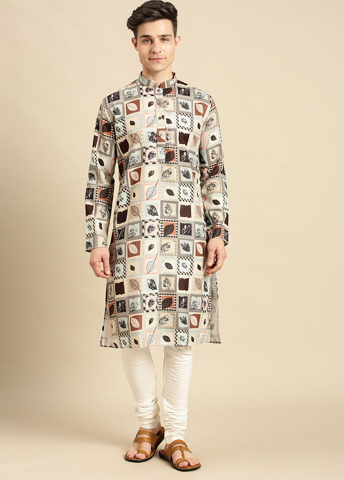 Beige Printed Cotton Kurta VDSAN040478 - Indian Silk House Agencies