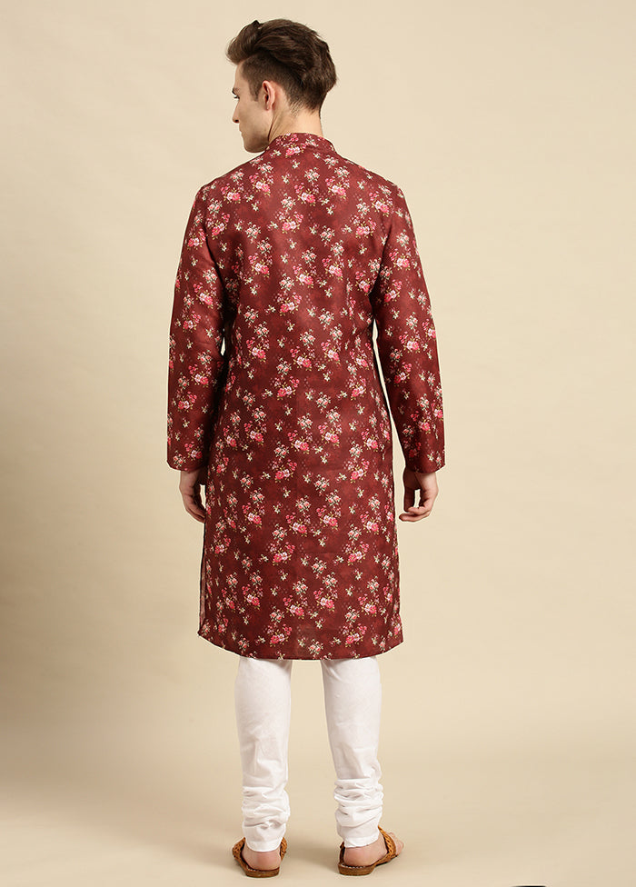 Maroon Printed Cotton Kurta VDSAN040488 - Indian Silk House Agencies