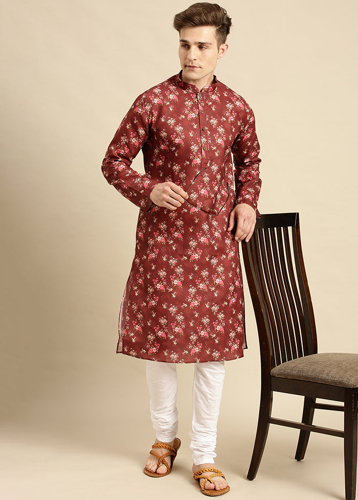 Maroon Printed Cotton Kurta VDSAN040488 - Indian Silk House Agencies