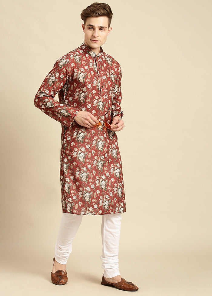 Rust Printed Cotton Kurta VDSAN040489 - Indian Silk House Agencies