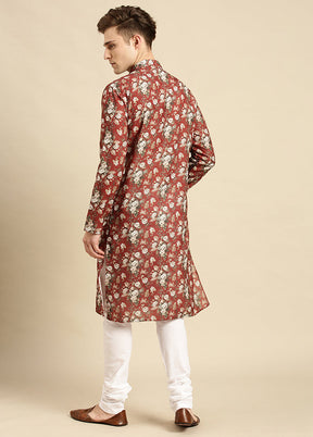 Rust Printed Cotton Kurta VDSAN040489 - Indian Silk House Agencies