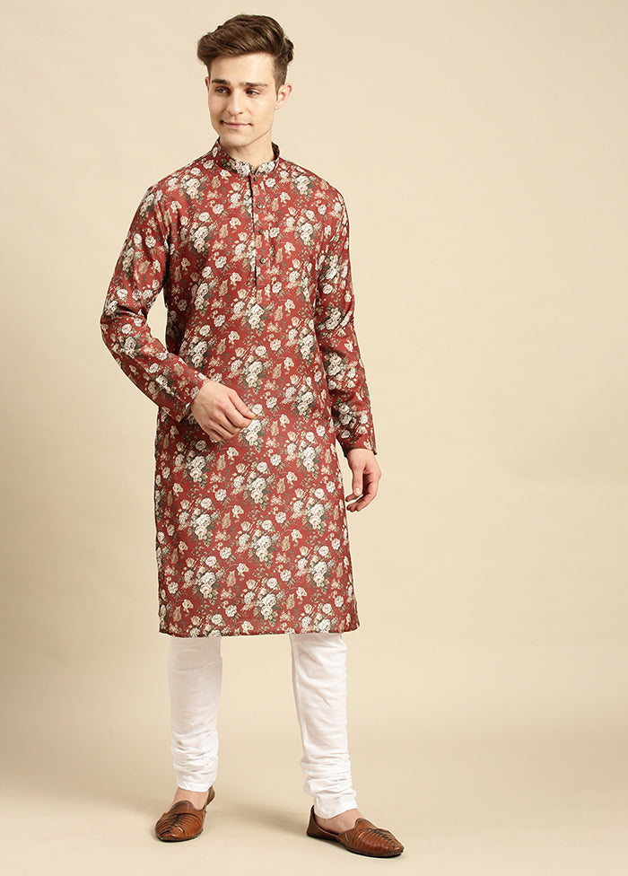 Rust Printed Cotton Kurta VDSAN040489 - Indian Silk House Agencies