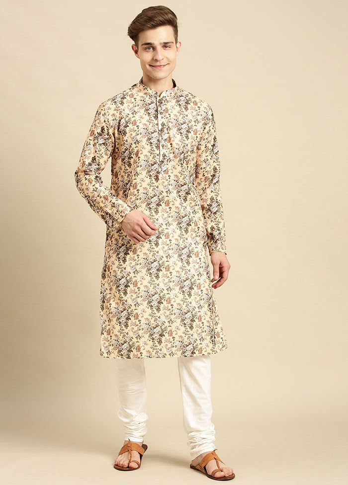 Yellow Printed Cotton Kurta VDSAN040491 - Indian Silk House Agencies