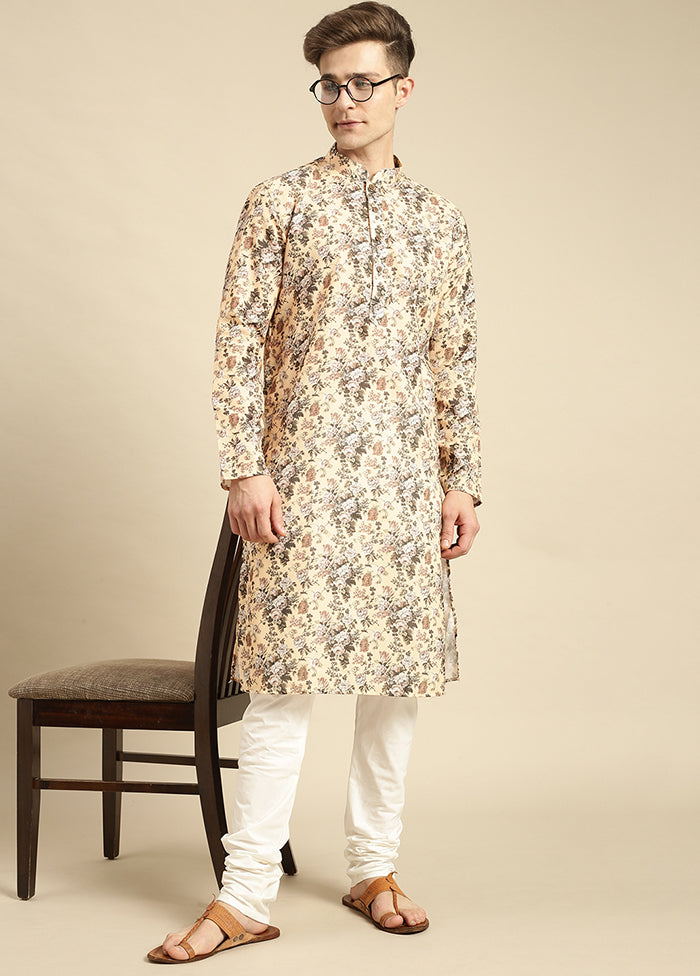 Yellow Printed Cotton Kurta VDSAN040491 - Indian Silk House Agencies