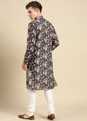 Navy Blue Printed Cotton Kurta VDSAN040492 - Indian Silk House Agencies