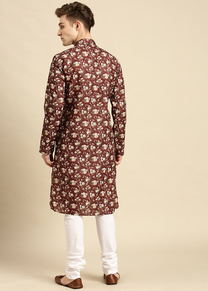 Maroon Printed Cotton Kurta VDSAN040479 - Indian Silk House Agencies