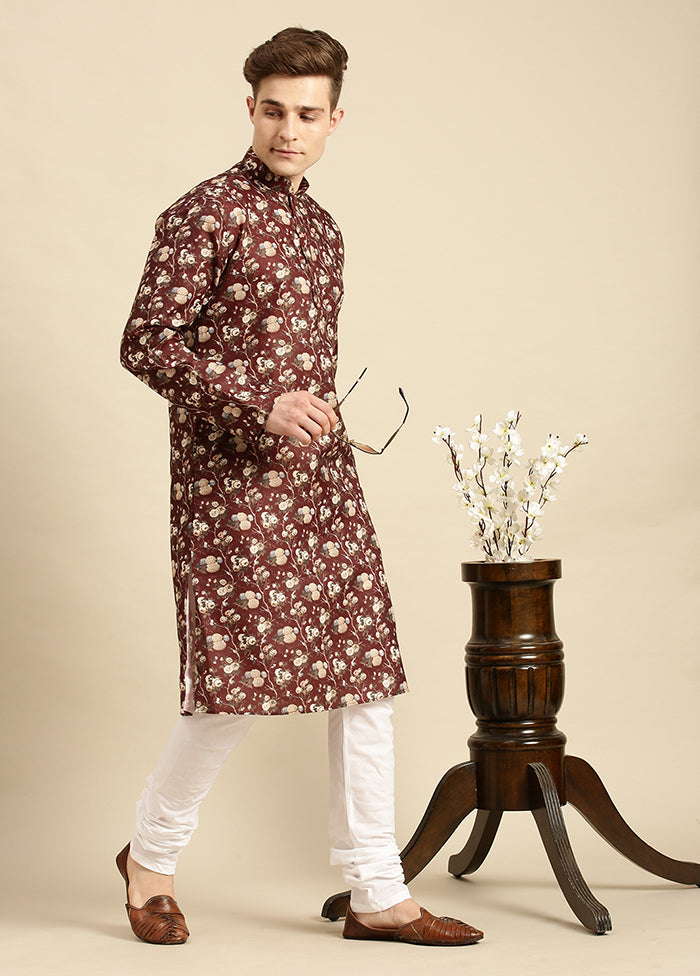 Maroon Printed Cotton Kurta VDSAN040479 - Indian Silk House Agencies