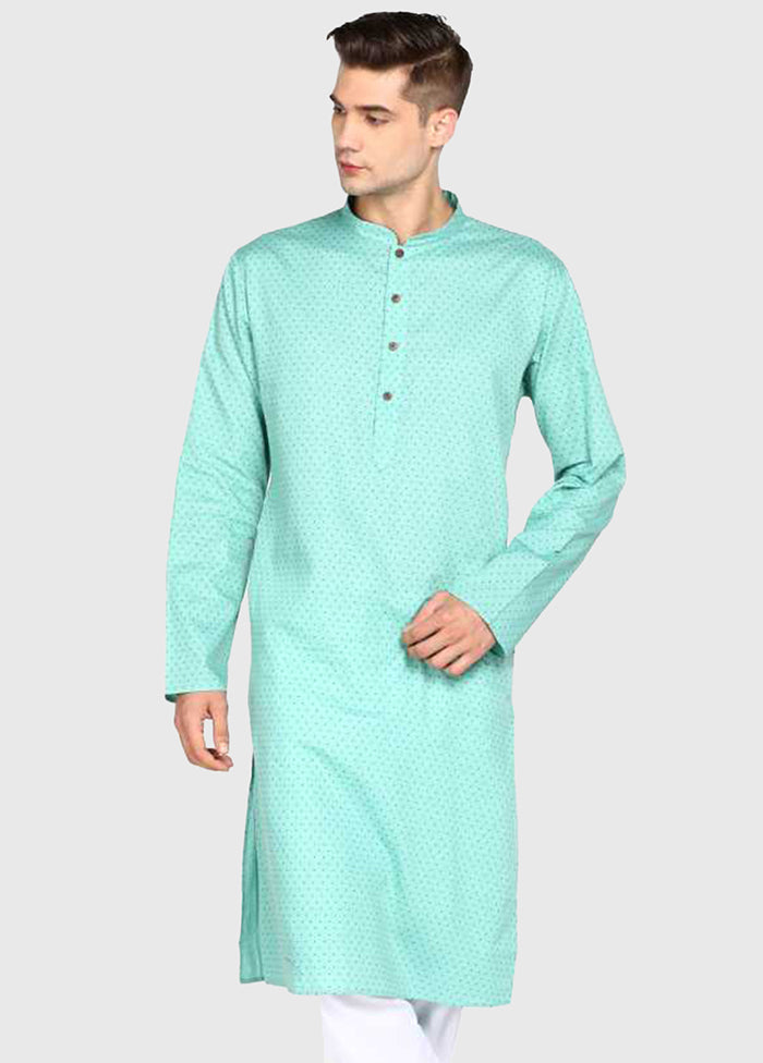 Sea Green Printed Cotton Kurta VDSAN040485 - Indian Silk House Agencies