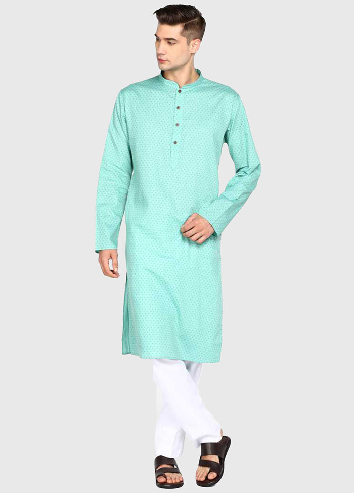 Sea Green Printed Cotton Kurta VDSAN040485 - Indian Silk House Agencies