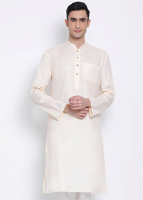 Beige Solid Cotton Kurta VDSAN040352 - Indian Silk House Agencies