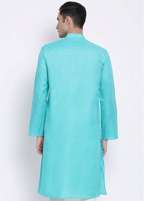 Sky Blue Solid Cotton Kurta - Indian Silk House Agencies