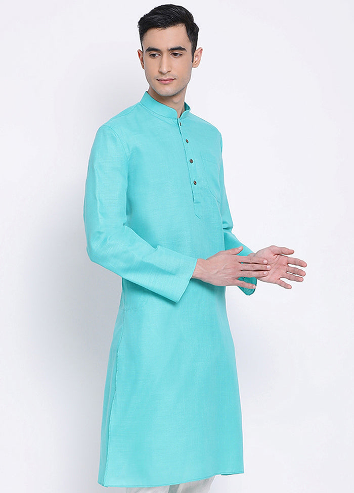 Sky Blue Solid Cotton Kurta - Indian Silk House Agencies