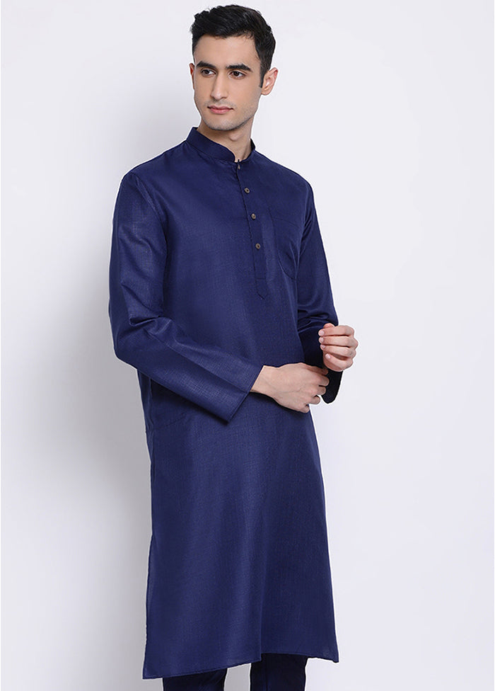 Blue Solid Cotton Kurta VDSAN040355 - Indian Silk House Agencies