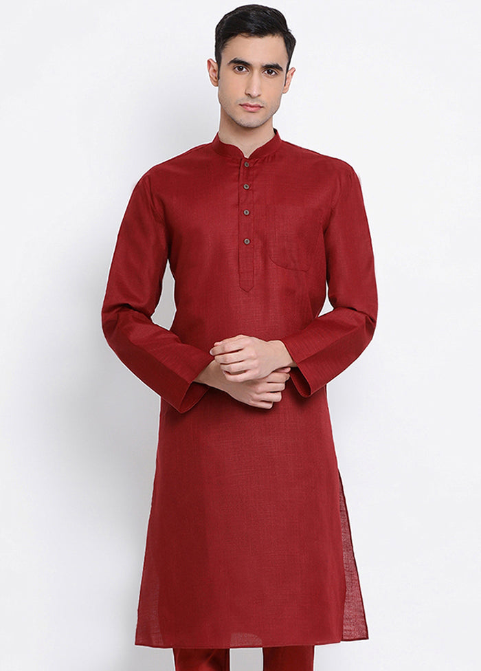 Maroon Solid Cotton Kurta VDSAN040356 - Indian Silk House Agencies