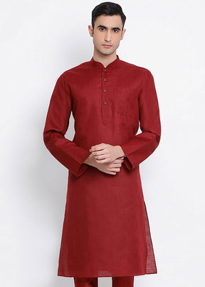 Maroon Solid Cotton Kurta VDSAN040356 - Indian Silk House Agencies