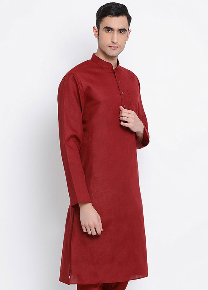 Maroon Solid Cotton Kurta VDSAN040356 - Indian Silk House Agencies