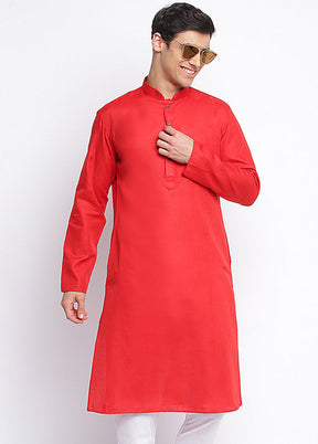 Red Solid Cotton Kurta VDSAN040412 - Indian Silk House Agencies