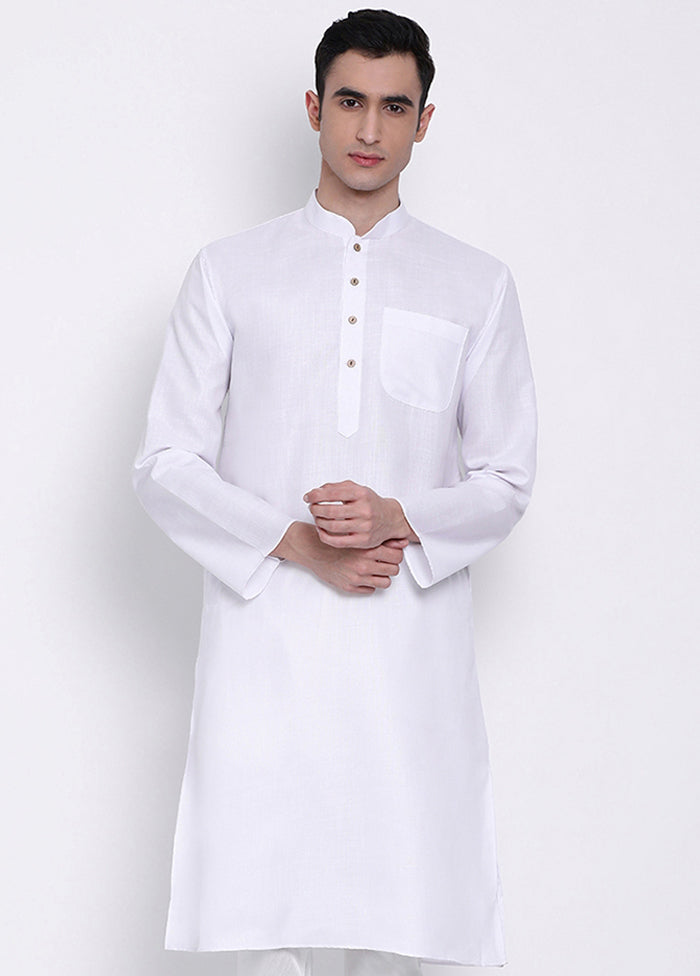 White Solid Cotton Kurta VDSAN040358 - Indian Silk House Agencies