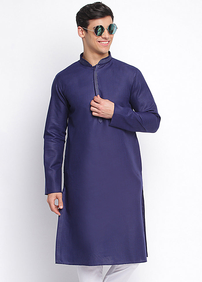 Blue Solid Cotton Kurta VDSAN040414 - Indian Silk House Agencies