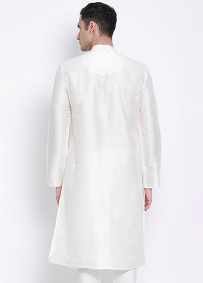 White Solid Silk Kurta VDSAN040293 - Indian Silk House Agencies