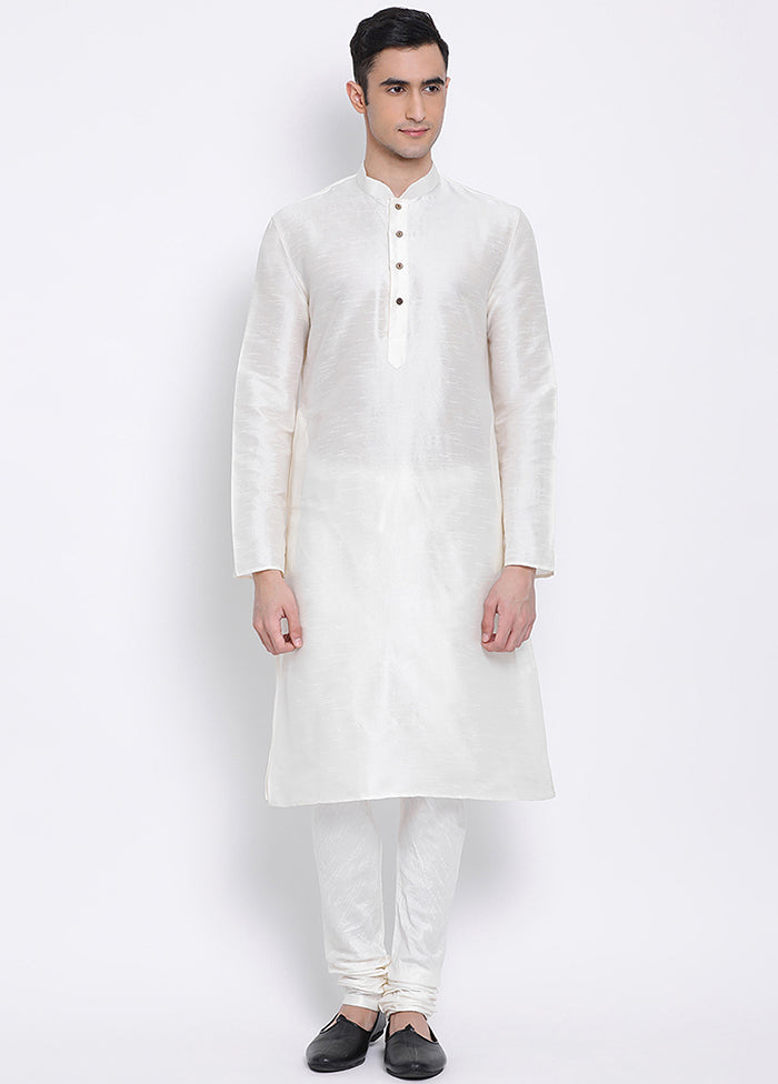 White Solid Silk Kurta VDSAN040293 - Indian Silk House Agencies